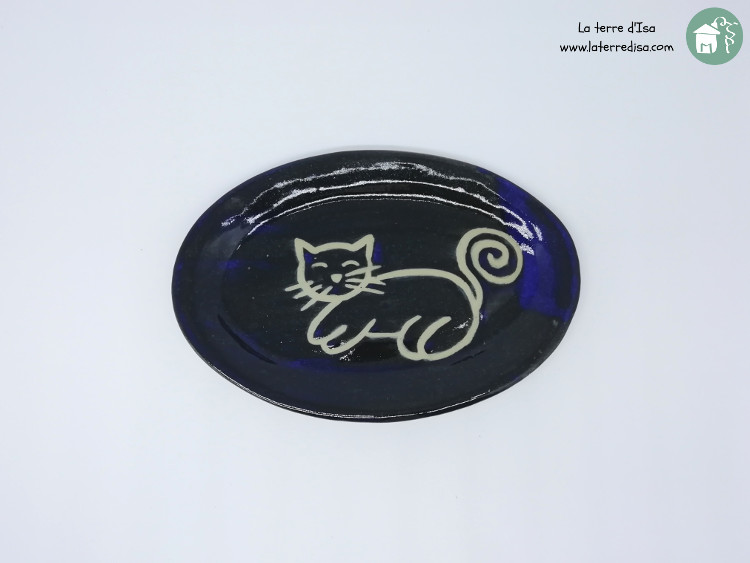 Plat apéritif chat bleu noir
