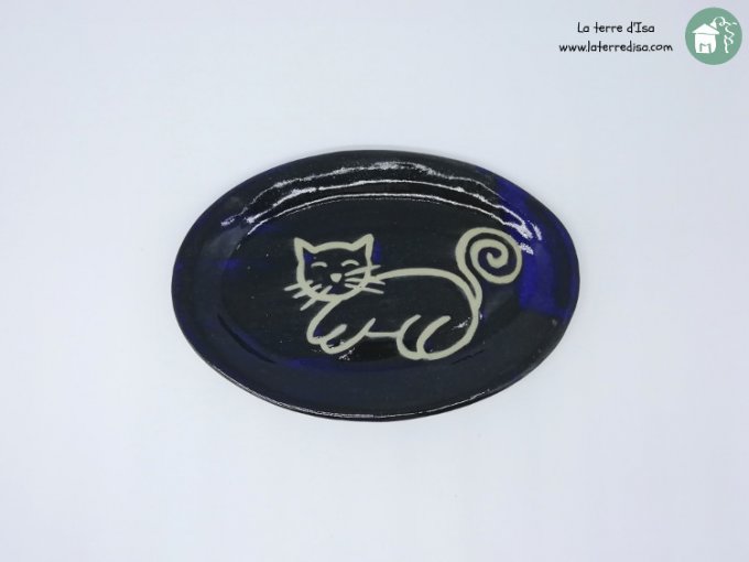 Plat apéritif chat bleu noir