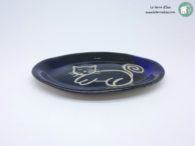 Plat apéritif chat bleu noir