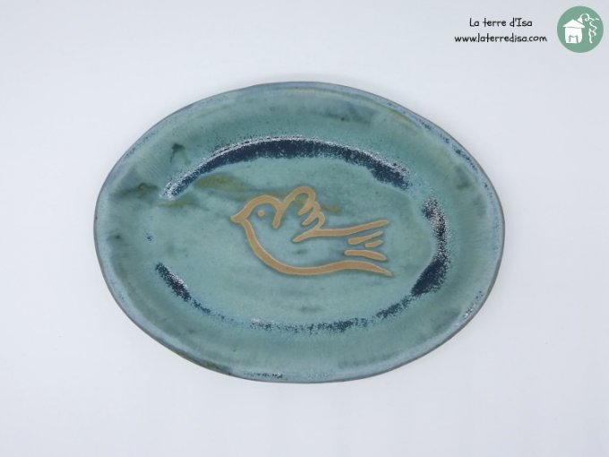 Plat apéritif oiseau bleu gris mat